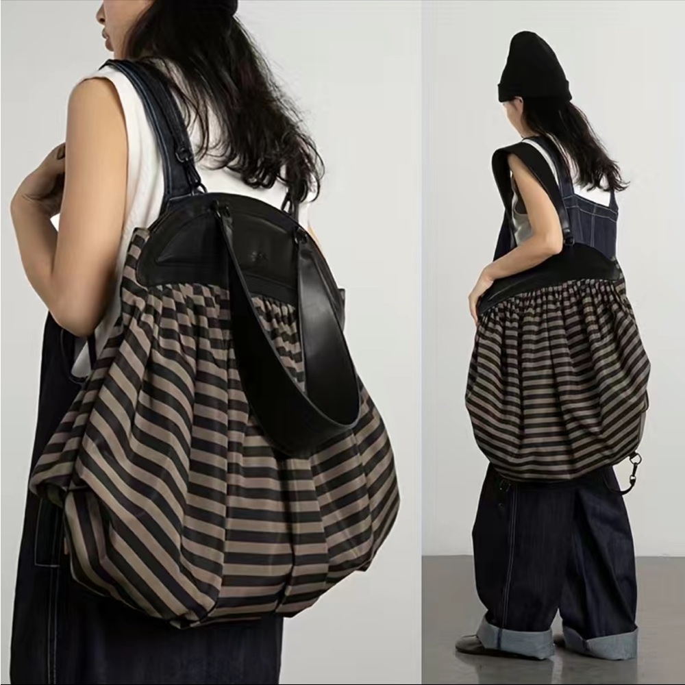 Trending 2-in-1 Oversized Fabric Crossbody Strap, Stripes, Backpack shoulder bag